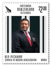 A stamp featuring a portrait of Ben, wearing his medals